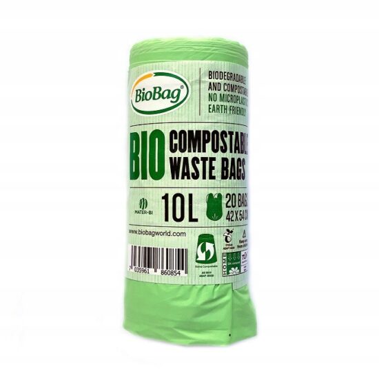 Worki na odpady organiczne BioBag kompostowalne i biodegradowalne z banderolą | 10 L 20 sztuk