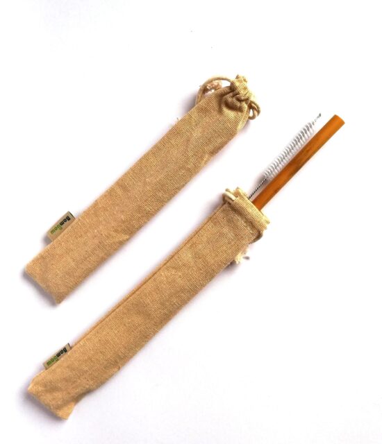 Bambusowa słomka Bam Baw | 19cm i czyścik w bawełnianym woreczku